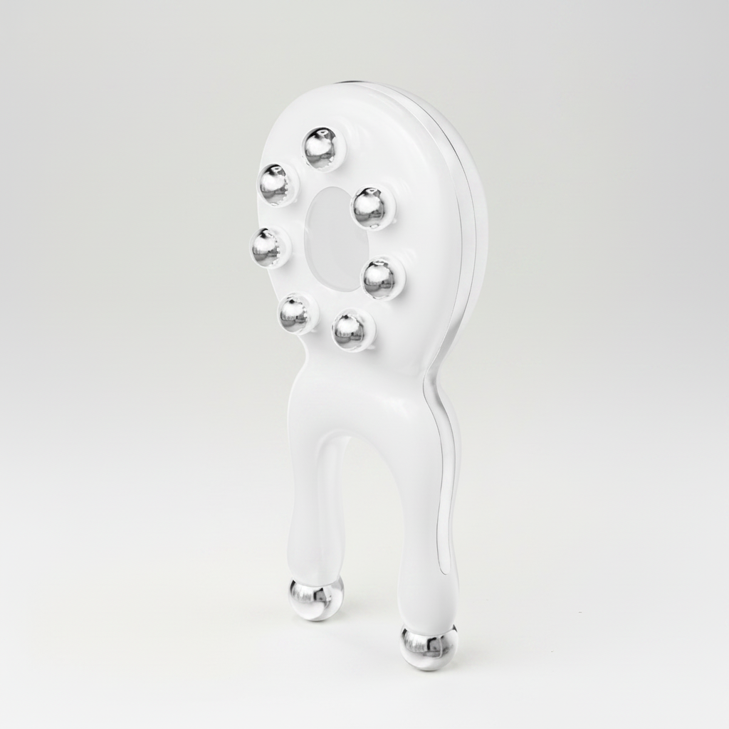 NOVARO mini facial sculpting tool with red blue and purple LED light modes and contoured silicone head