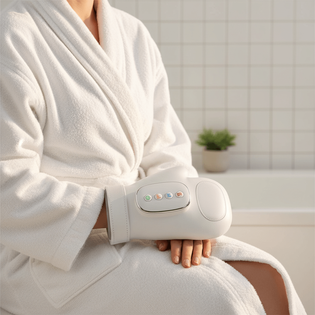 NOVARO hand and wrist compression wellness device with warming function and adjustable Velcro closure