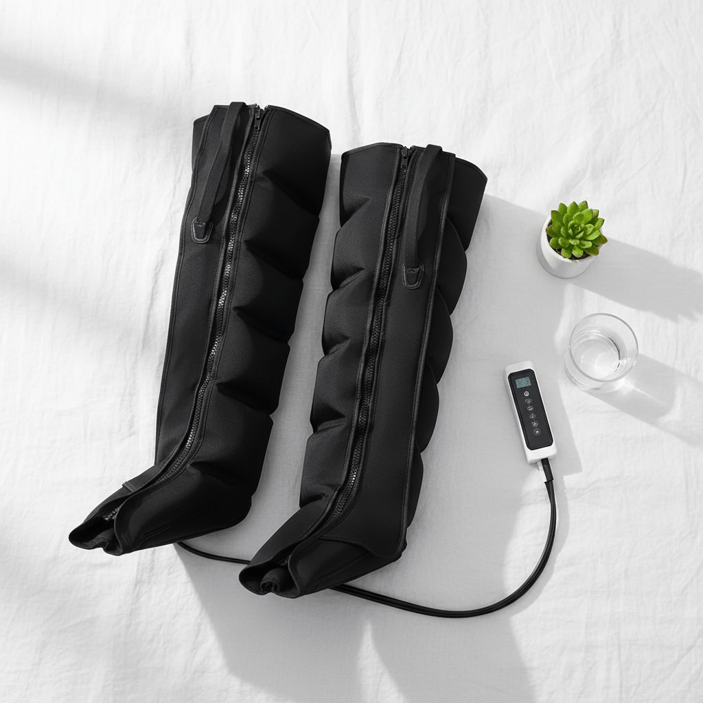 NOVARO women's pneumatic compression recovery boots with rechargeable air pump and wireless remote