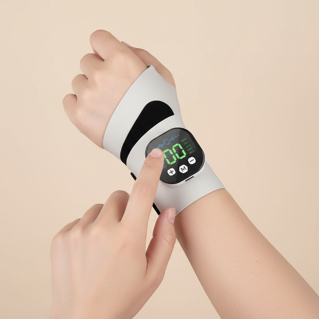 NOVARO multi-mode wrist and hand wellness tool with adjustable intensity LED display and rechargeable battery