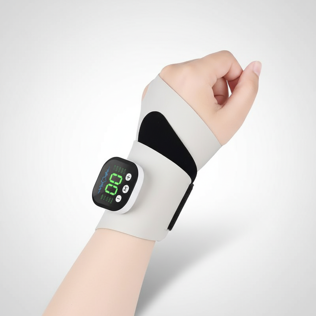 NOVARO multi-mode wrist and hand wellness tool with adjustable intensity LED display and rechargeable battery