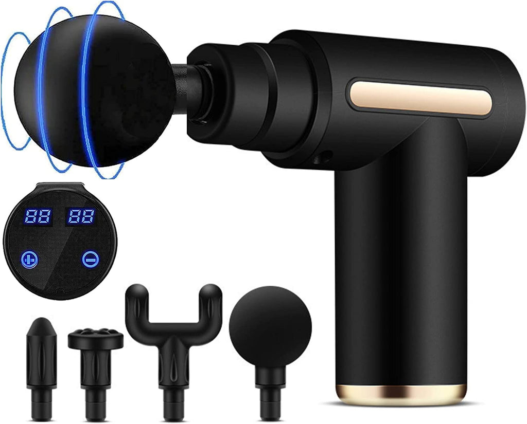 Compact Percussion Massage Gun with Multiple Heads and Quiet Motor