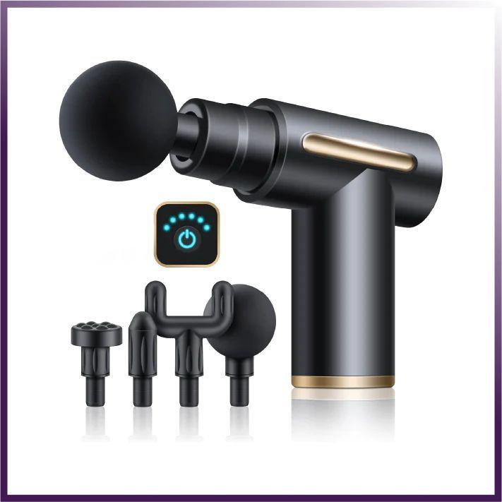 Compact Percussion Massage Gun with Multiple Heads and Quiet Motor
